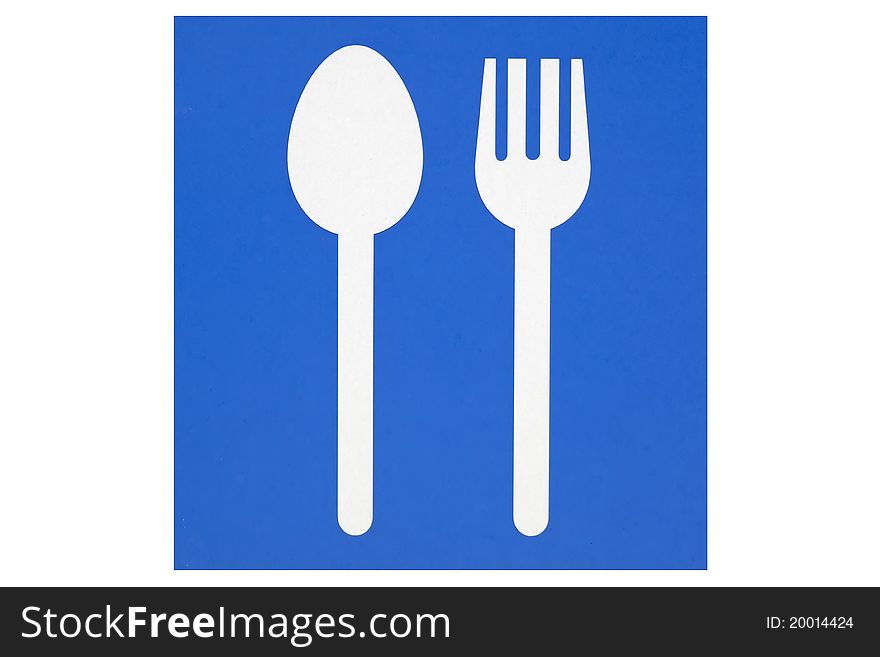 Symbols / utensils on a blue background.