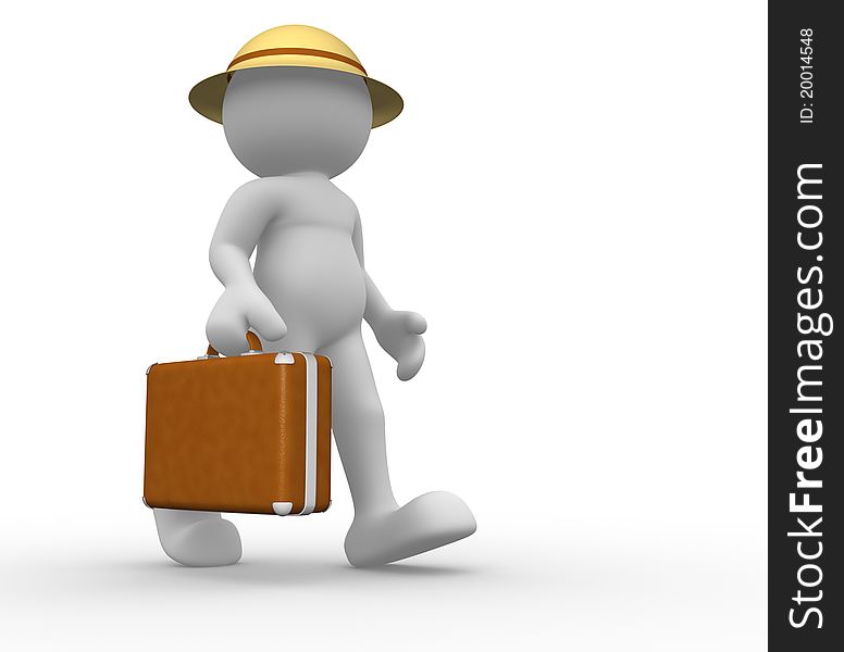 3d people - human character with suitcase. 3d render illustration