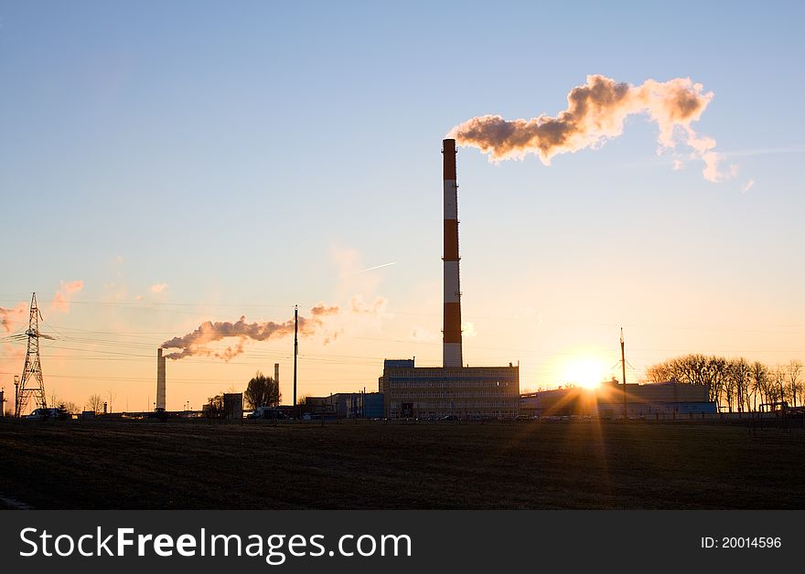 The enterprise making chemical production during sunrise (Belarus, the Grodno region). The enterprise making chemical production during sunrise (Belarus, the Grodno region)