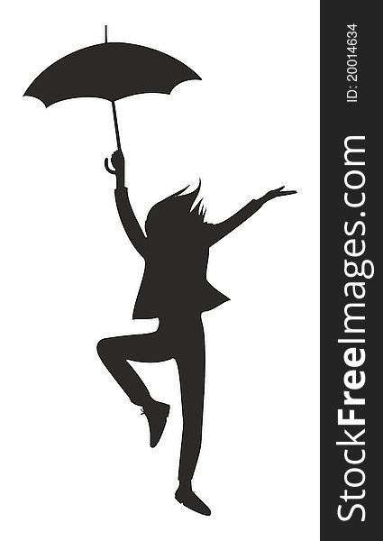 Happy woman with umbrella jumping. Happy woman with umbrella jumping