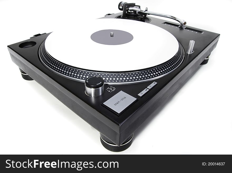 Isolated turntable with white vinyl record