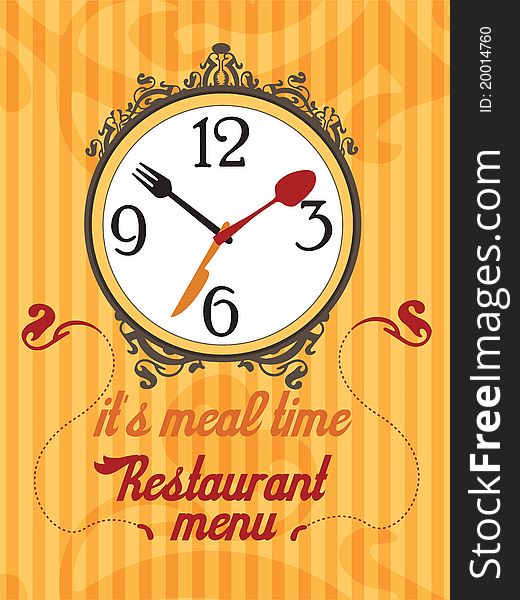 Orange Restaurant Menu With Clock