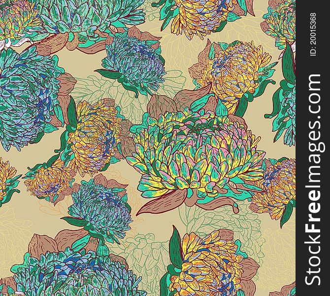 Bright seamless texture with drawing flowers. Bright seamless texture with drawing flowers