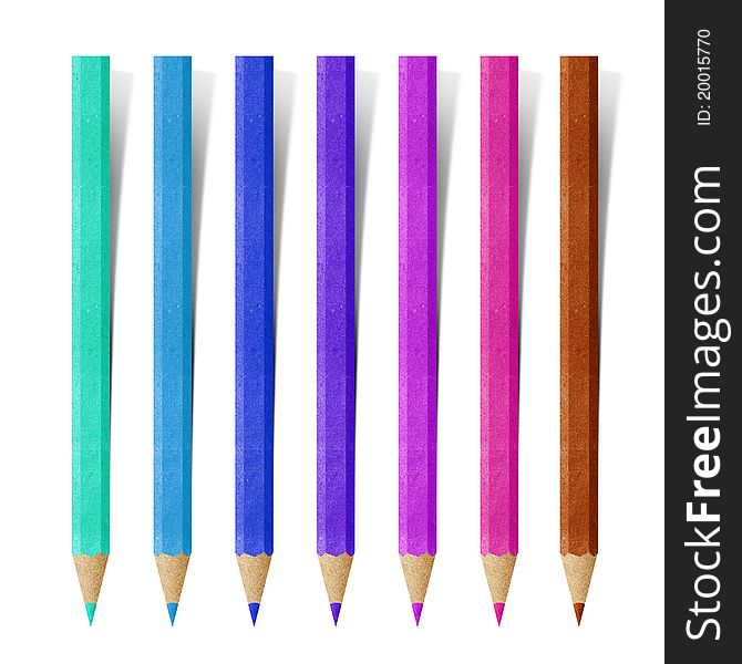 Color Pencil paper craft stick on white background