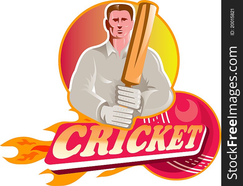 Cricket player batsman ball bat flames