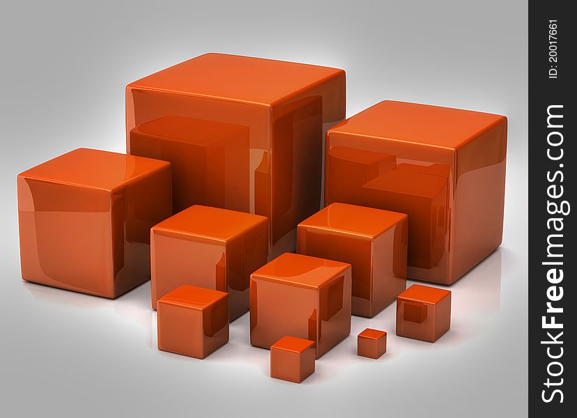 Many orange cubes on grey background
