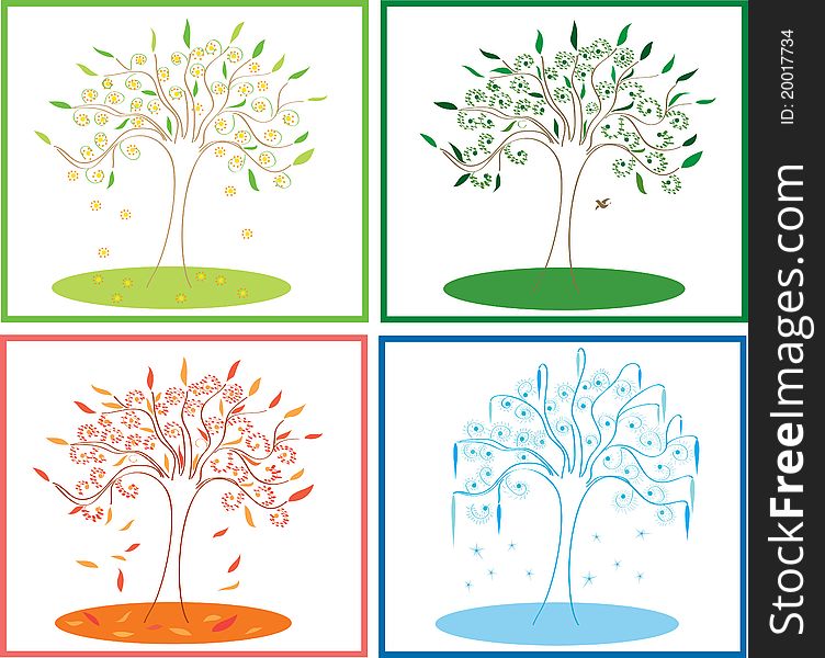 Illustration of the tree in four seasons. Illustration of the tree in four seasons