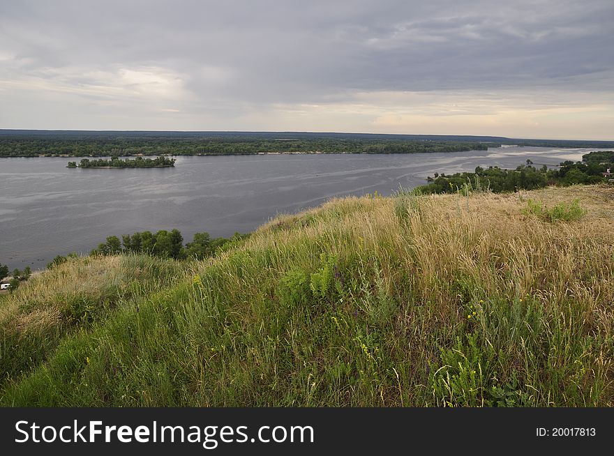 Ukraine. Dnieper river from the hilly right bank.