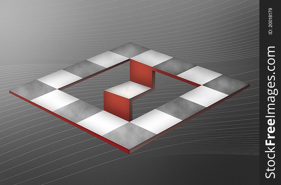 Optical illusion in the form of an abstract checkerboard on a gray background. Optical illusion in the form of an abstract checkerboard on a gray background