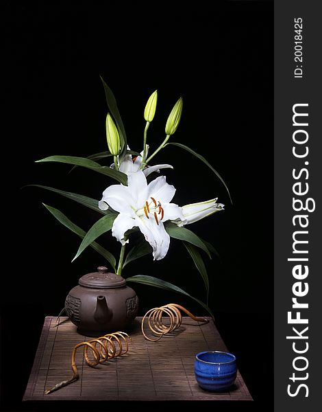 Still life with white lily in east style