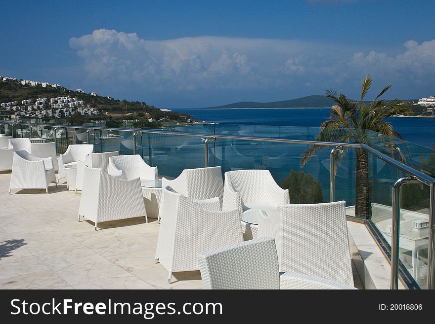 Close- up view of the tables and chairs of an outdoor restaurant in Turkey. Close- up view of the tables and chairs of an outdoor restaurant in Turkey