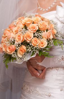 Bride Holding Orange Bouquet Detail Stock Photo