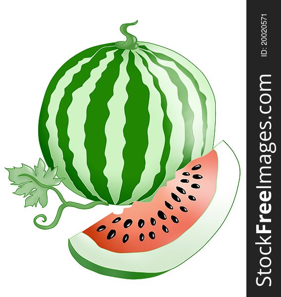 Ripe, juicy watermelon with a green leaf. Ripe, juicy watermelon with a green leaf.