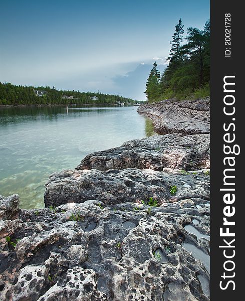 Rock shore, part of the Canadian shield.