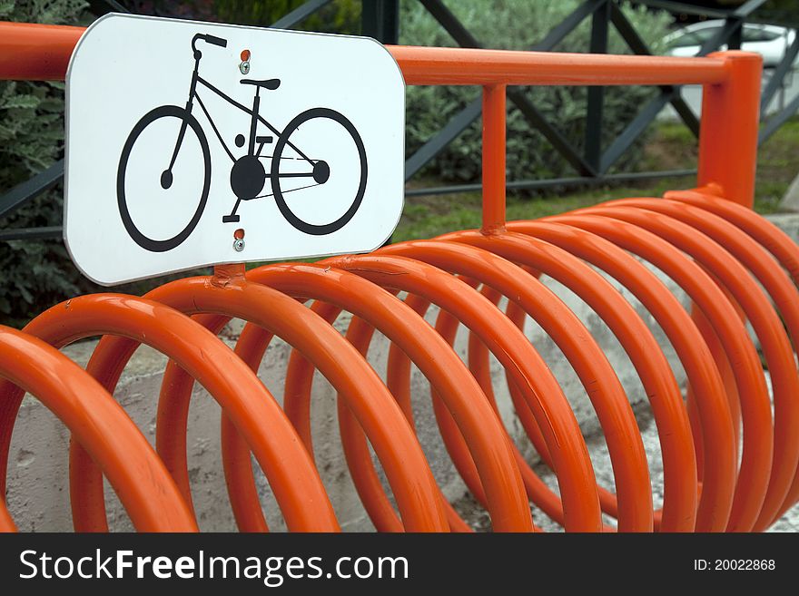 Orange bicycle parking. Bicycle stand