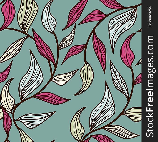 Abstract seamless pattern with drawing leafs