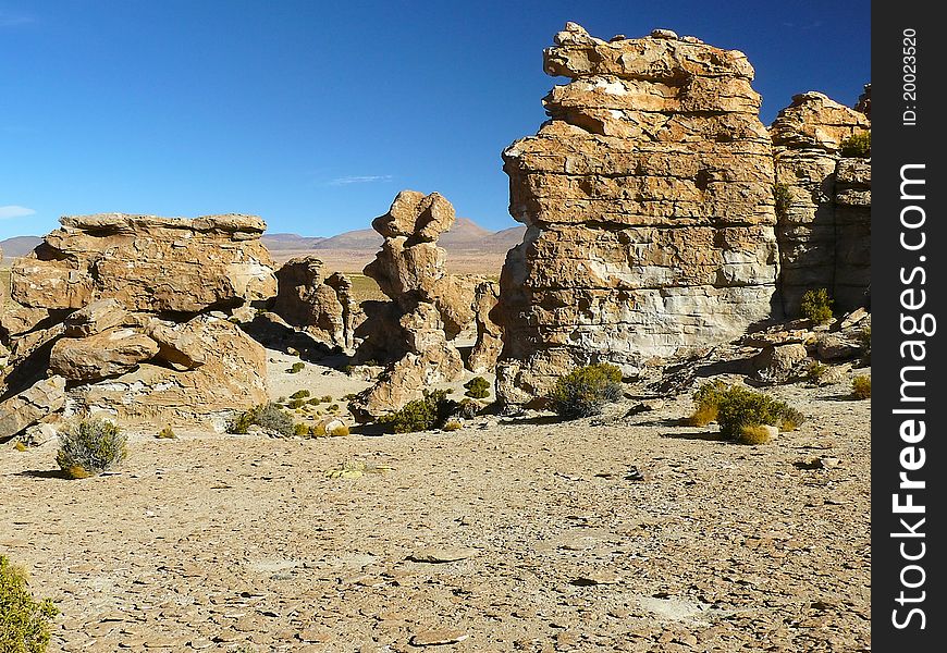 Valle de Rocas - a colorful valley on the Altiplano, Bolivia with the rocky outcrops of unusual forms. Valle de Rocas - a colorful valley on the Altiplano, Bolivia with the rocky outcrops of unusual forms.