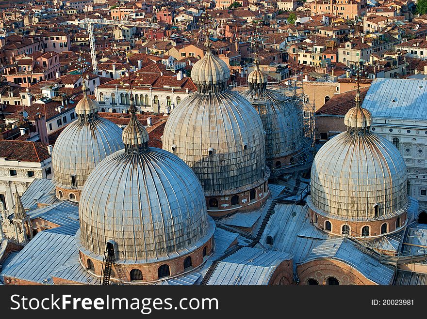 Domes of St Marks Basilica from the bell tower