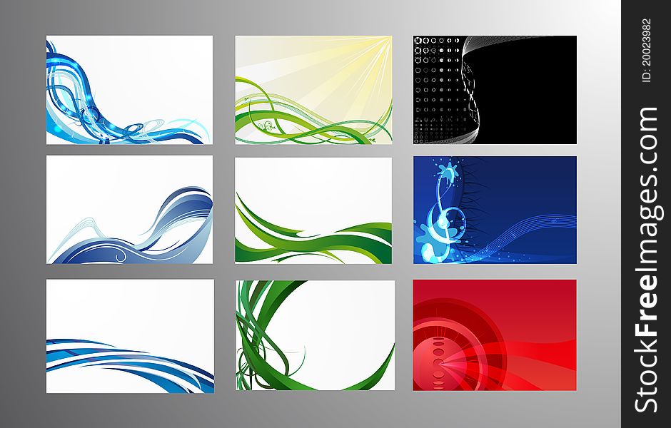 Collection of models of business cards with abstract backgrounds. Collection of models of business cards with abstract backgrounds