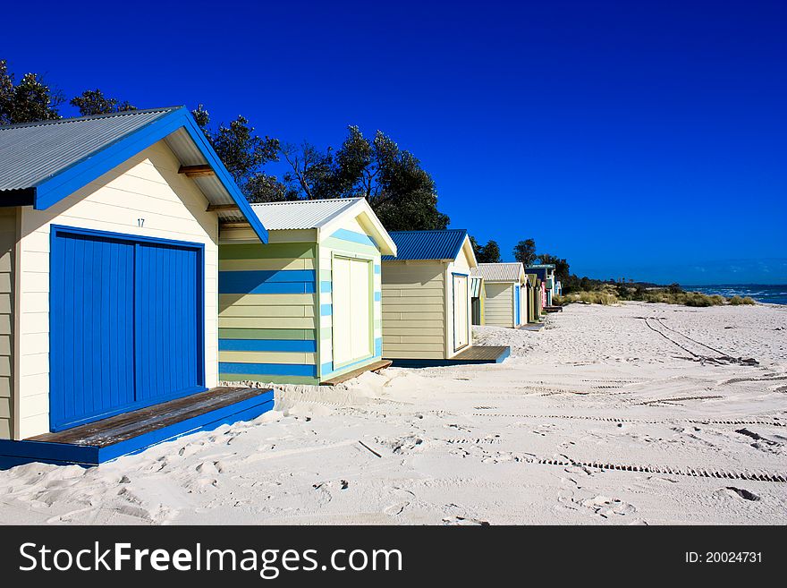Beach-huts with blue and white colours,Victoria,Australia. Beach-huts with blue and white colours,Victoria,Australia.