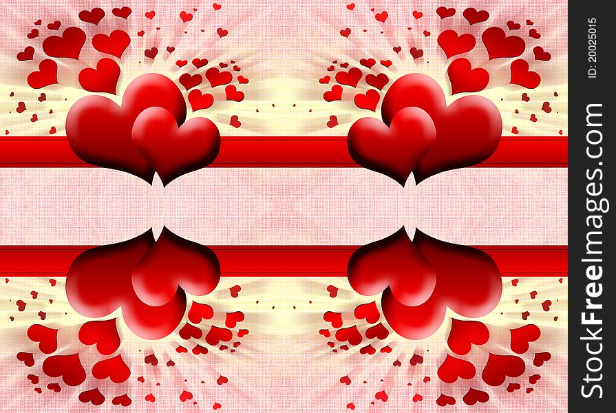Red hearts on pink background