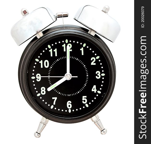 Black alarm clock isolated on white