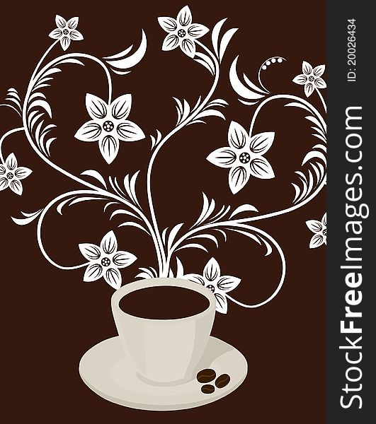 From a coffee mug the flower grows. A illustration. From a coffee mug the flower grows. A illustration