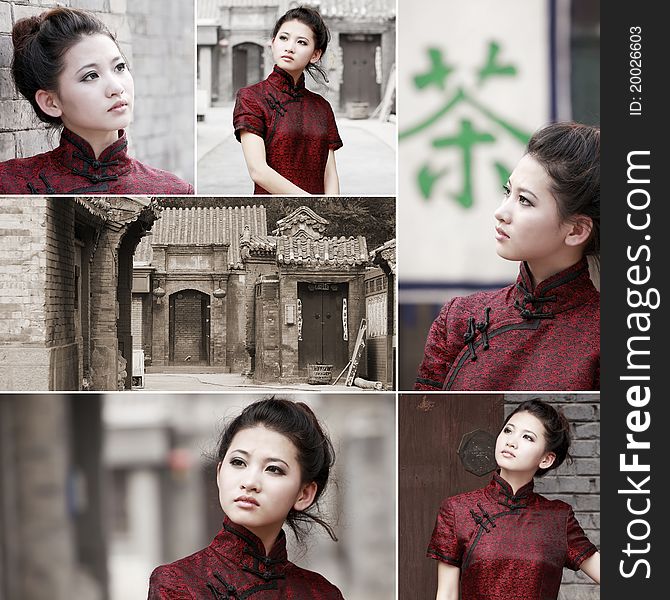 Chinese cheongsam beauty in alley