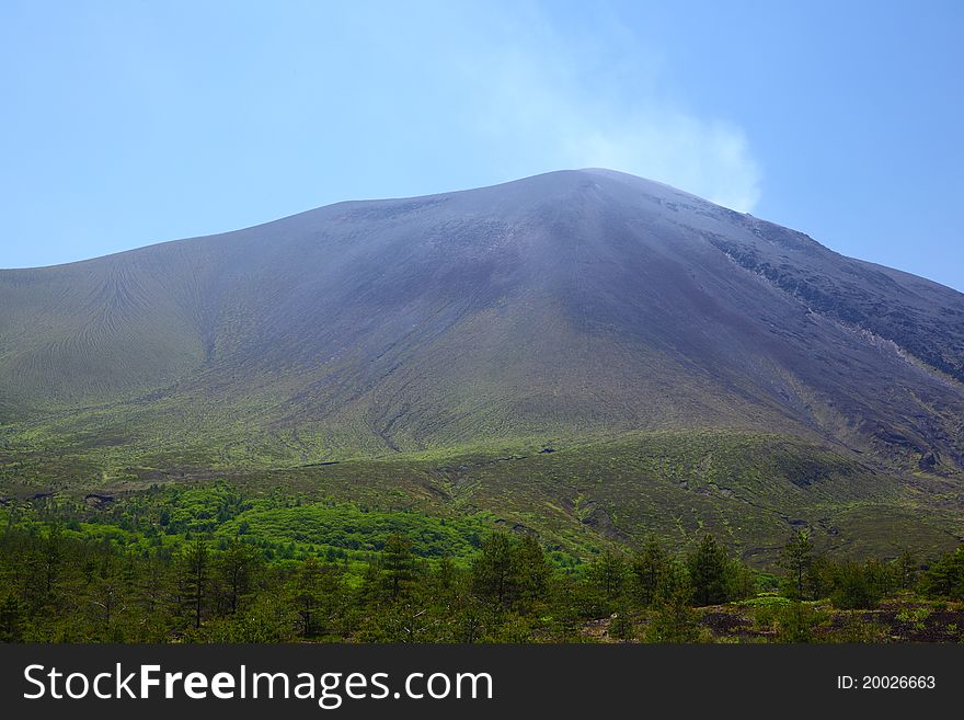 Mt. Asama where smoke is raised. Mt. Asama where smoke is raised