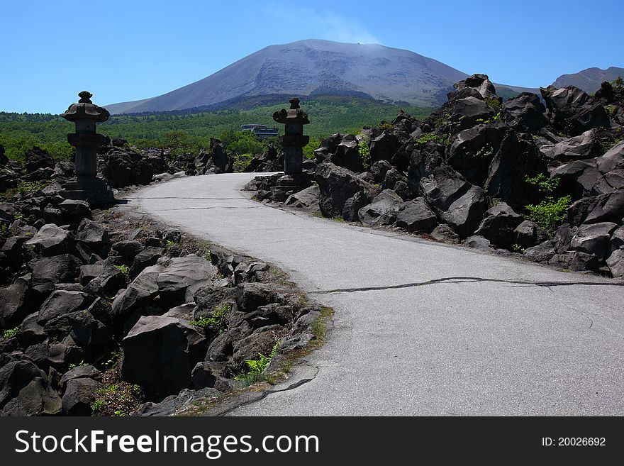 View of Mt. Asama with lava. View of Mt. Asama with lava