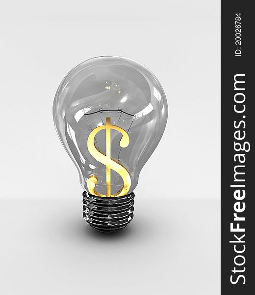 Light bulb with a dollar sign isolated on white background. 3D