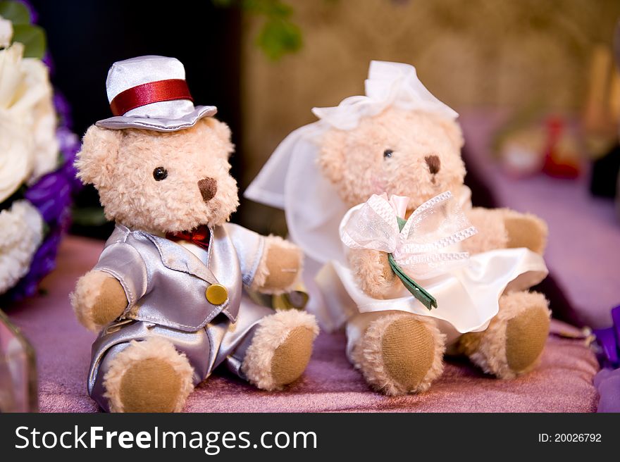 The Wedding decoration with teddy bear couple