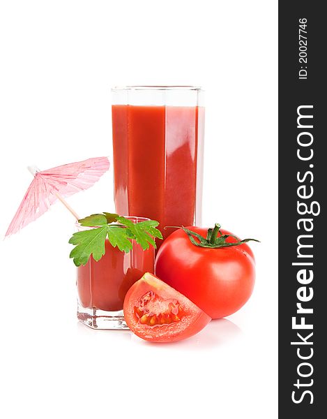 Fresh tomato juice isolated on a white background