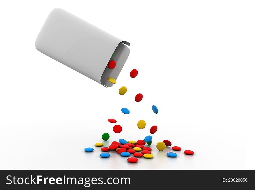 Digital illustration of  Pills out of packet