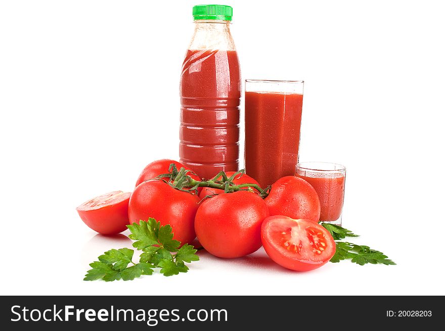 Fresh tomato juice isolated on a white background