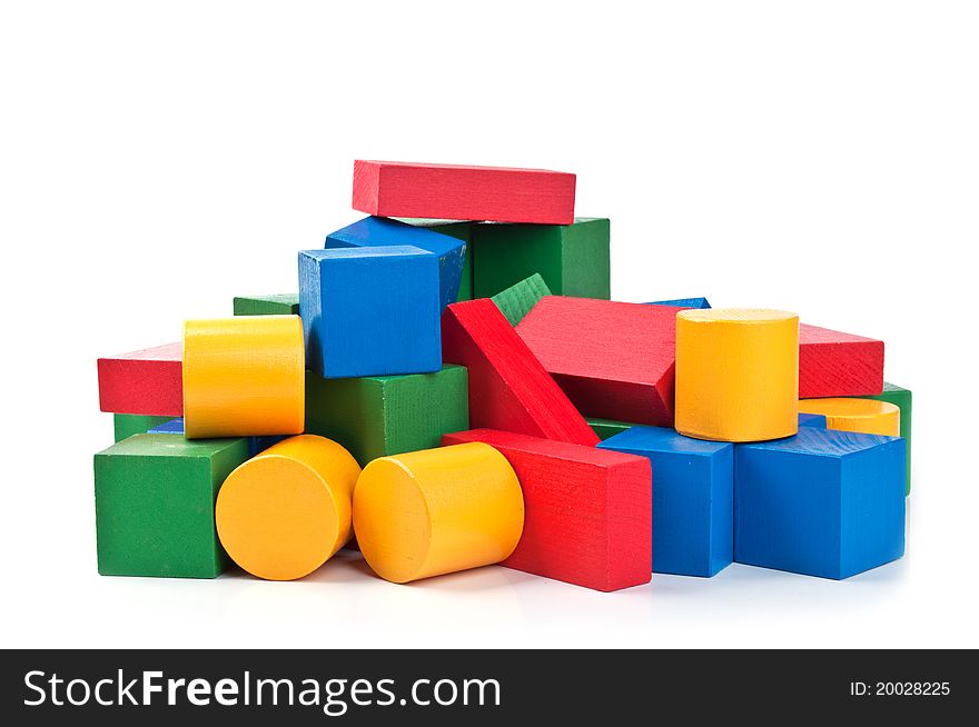 Wooden building blocks isolated on a white background