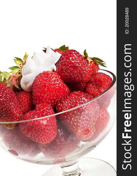 Delicious strawberry and cream isolated on a white background