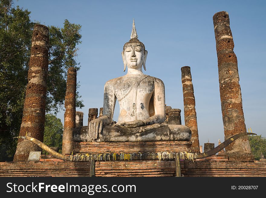 Ancient buddha image statue at Sukhothai historical park Sukhothai province Thailand. Ancient buddha image statue at Sukhothai historical park Sukhothai province Thailand