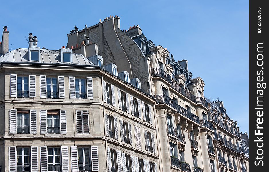 French buildings in Paris, typical old style of architecture. French buildings in Paris, typical old style of architecture