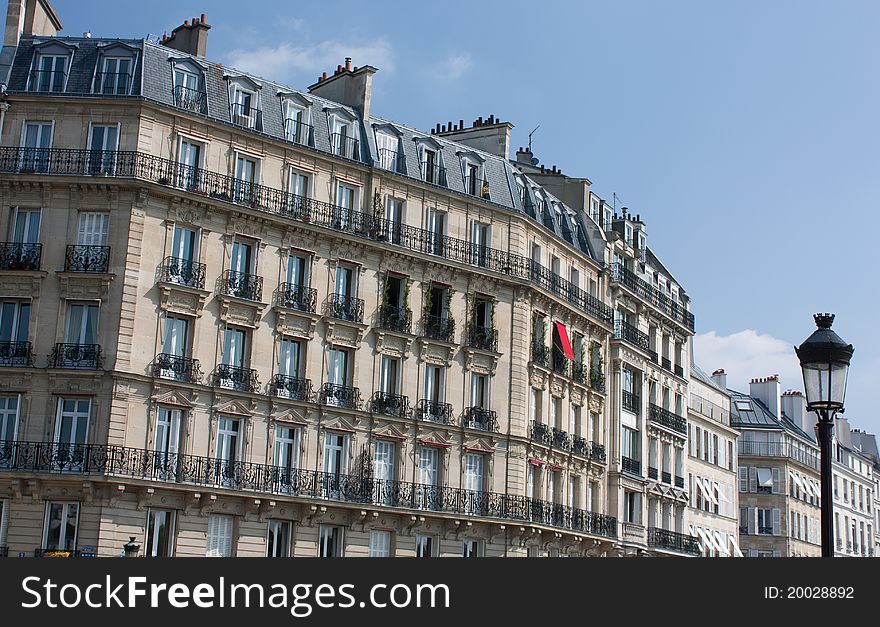 French buildings in Paris, typical old style of architecture. French buildings in Paris, typical old style of architecture