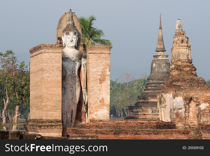 Ancient buddha image statue at Sukhothai historical park Sukhothai province Thailand