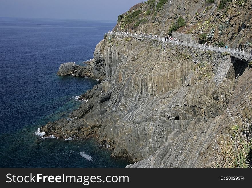 Coastal walking route along the cliffs at Cinqueterre. Coastal walking route along the cliffs at Cinqueterre