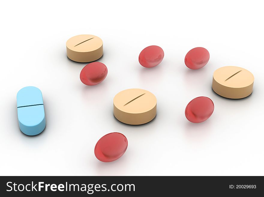 Digital illustration of capsules in white background