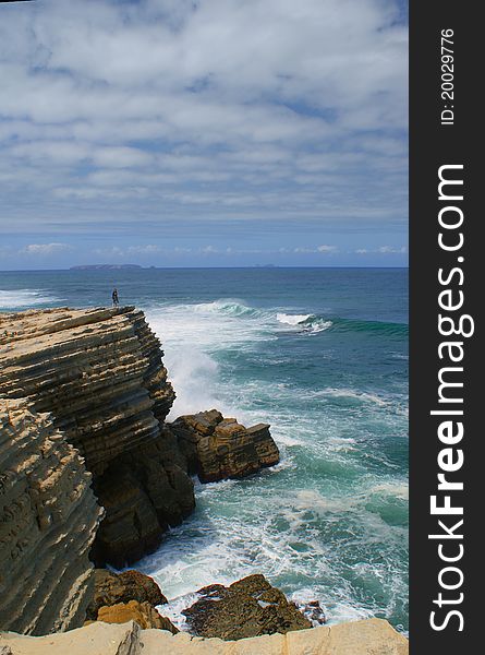 The Portuguese landscape, Atlantic ocean, fishing village, rocky coast, on rock, sea open space