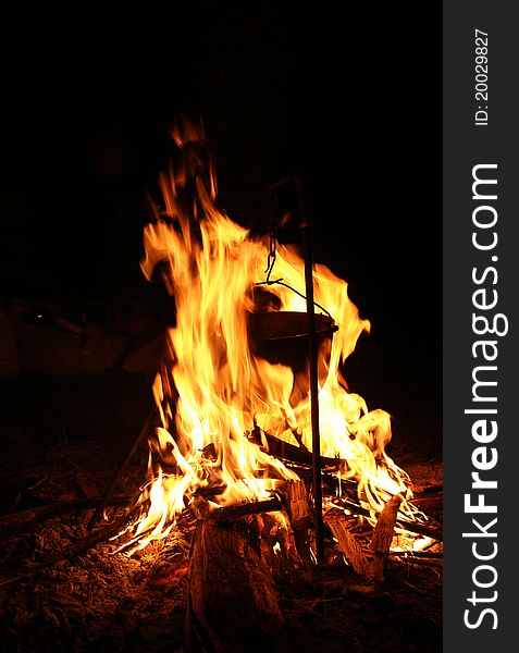 Fire photo on a black background at night