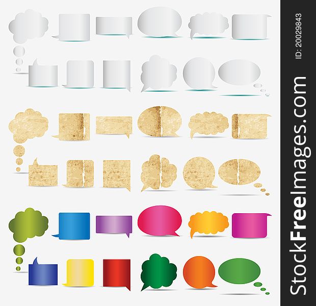 Set of paper, white and color dialogs icons