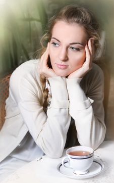 Young Blond Girl In Cafe Stock Photos