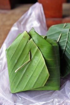 Rice Cooked With Coconut Milk In Banana Leaf Royalty Free Stock Image