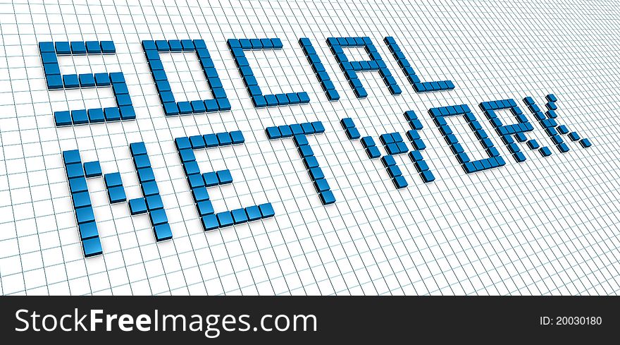 Grid with square blocks that form the words Social network (3d render)