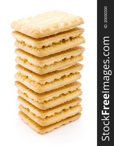 Tower Of Cream Filled Biscuits Over White